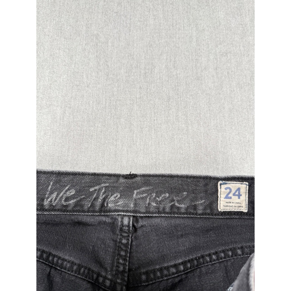 We The Free Free People Washed Black Distressed Button Fly Straight Jeans 24 - Picture 3 of 8